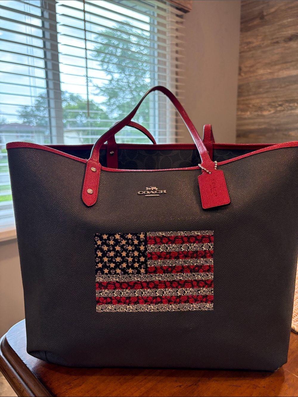 Coach Charcoal Signature Tote with Red Trim and Reverseable